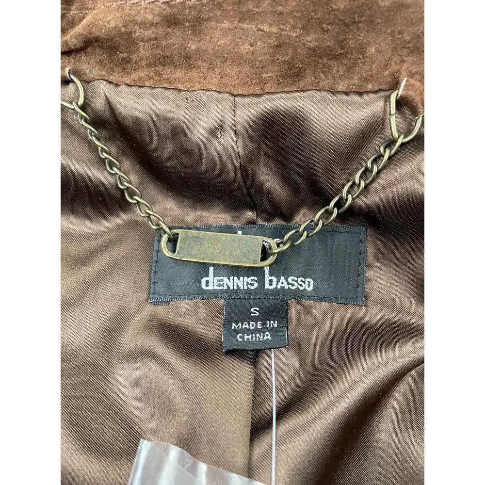 VTG 90s Dennis Basso Leather Vest Womens S Chocolate Brown Full Zip Suede Jacket